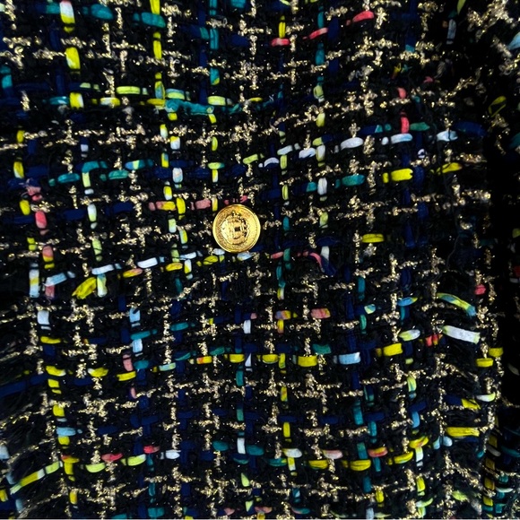 NWT ZARA Tweed Frayed Blazer Jacket Black Multicolor Gold Buttons Wool Blend L - Picture 13 of 15